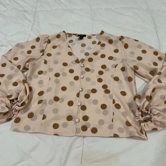 Ann Taylor Factory XSP, peach with gray & brown dot print. EXCELLENT cond. - Picture 6 of 8